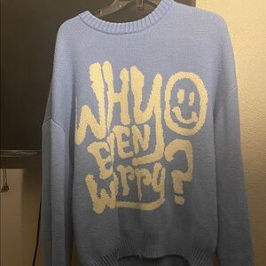 PacSun Light Blue & Yellow Graphic Text Crewneck Sweater